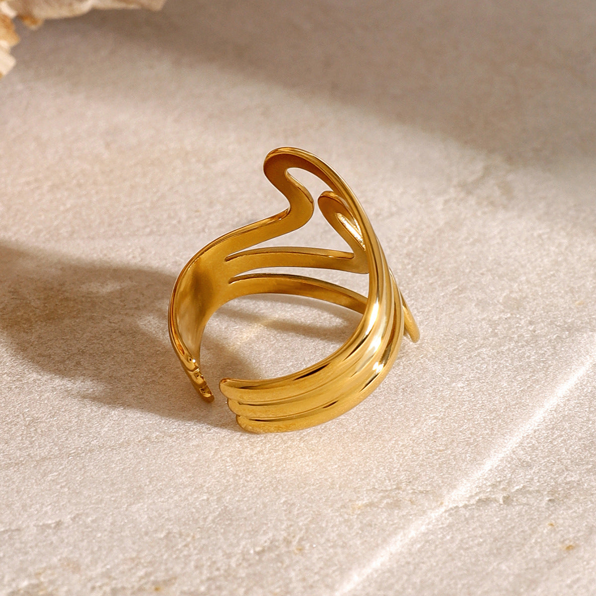 Gold Plated Geometric Stainless Steel Ring for Women