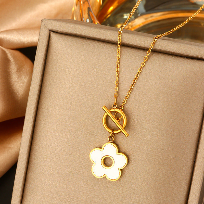 Minimalist Titanium Steel Pearl Necklace with Heart Star and Floral Pendants for Women