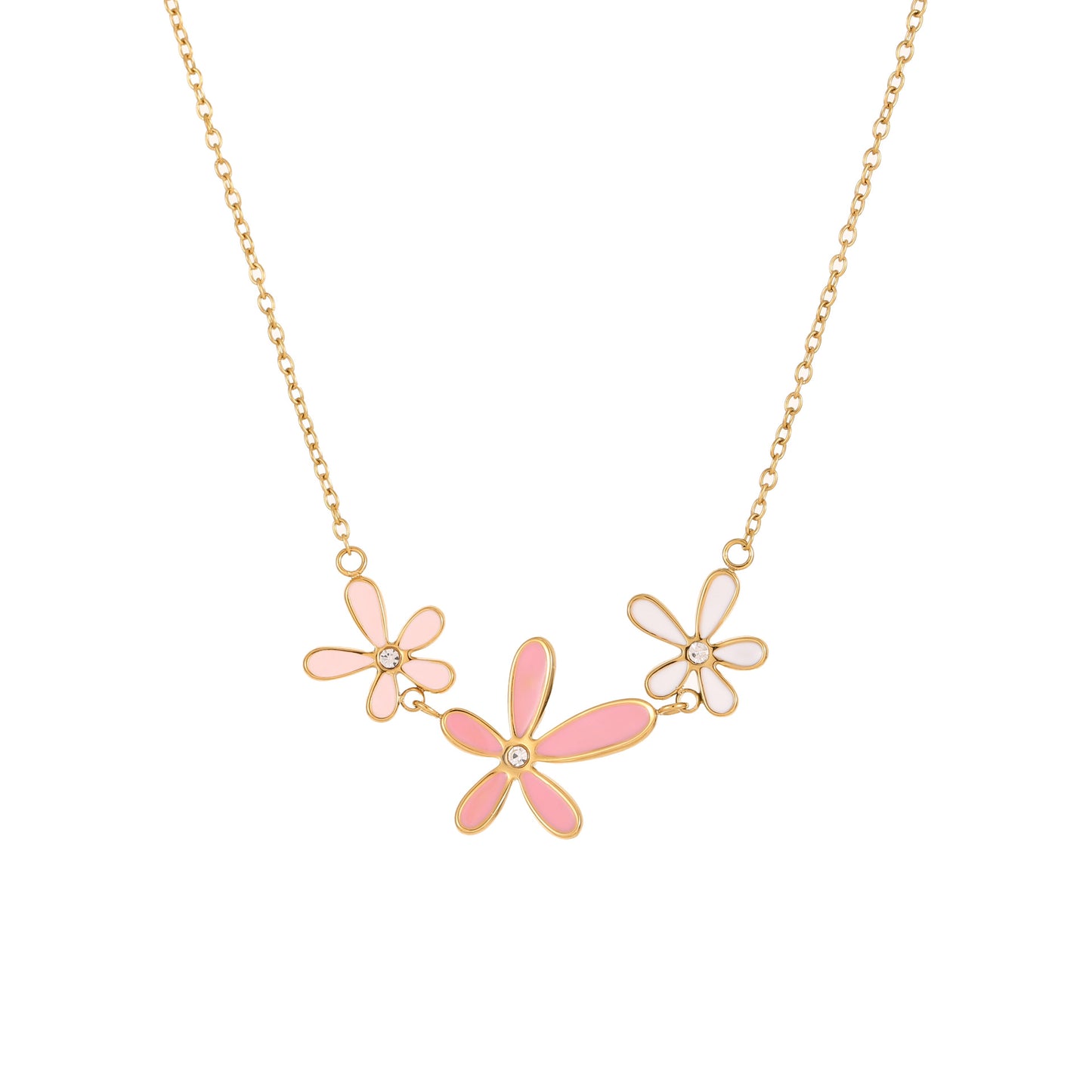 Conjunto de collar, pulsera y pendientes de acero inoxidable con flor de esmalte minimalista de moda para mujer