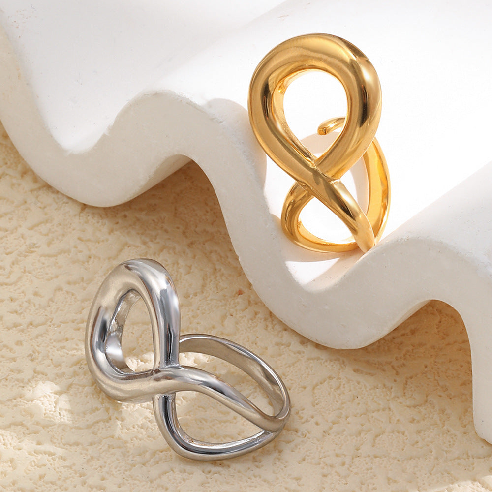 Anillo abierto de acero inoxidable chapado en oro de 18 quilates con figura geométrica de 8 minimalista para mujer