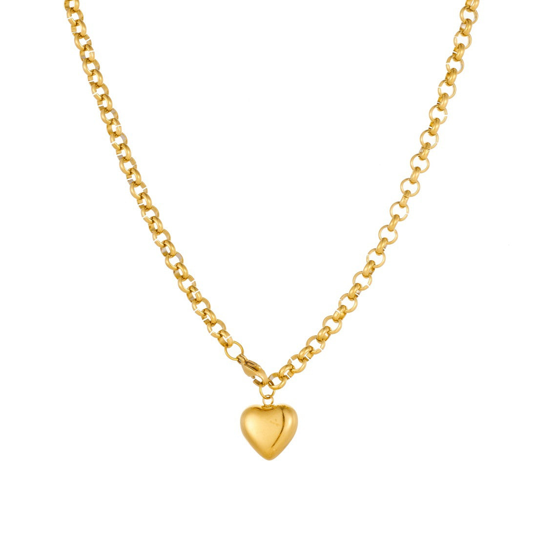 Minimalist Punk Gold Plated Stainless Steel Heart Pendant Cable Chain Necklace