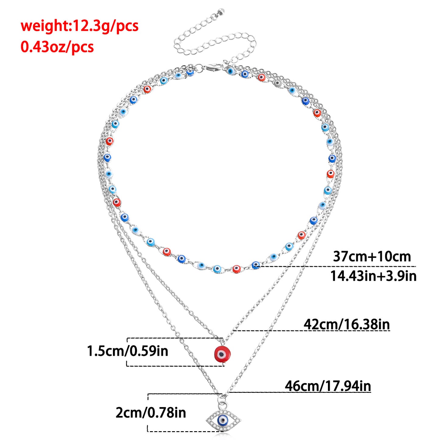 Fashionable Geometric Evil Eye Pendant Necklace for Women Alloy Plated Lightweight Luxury Layered Necklace