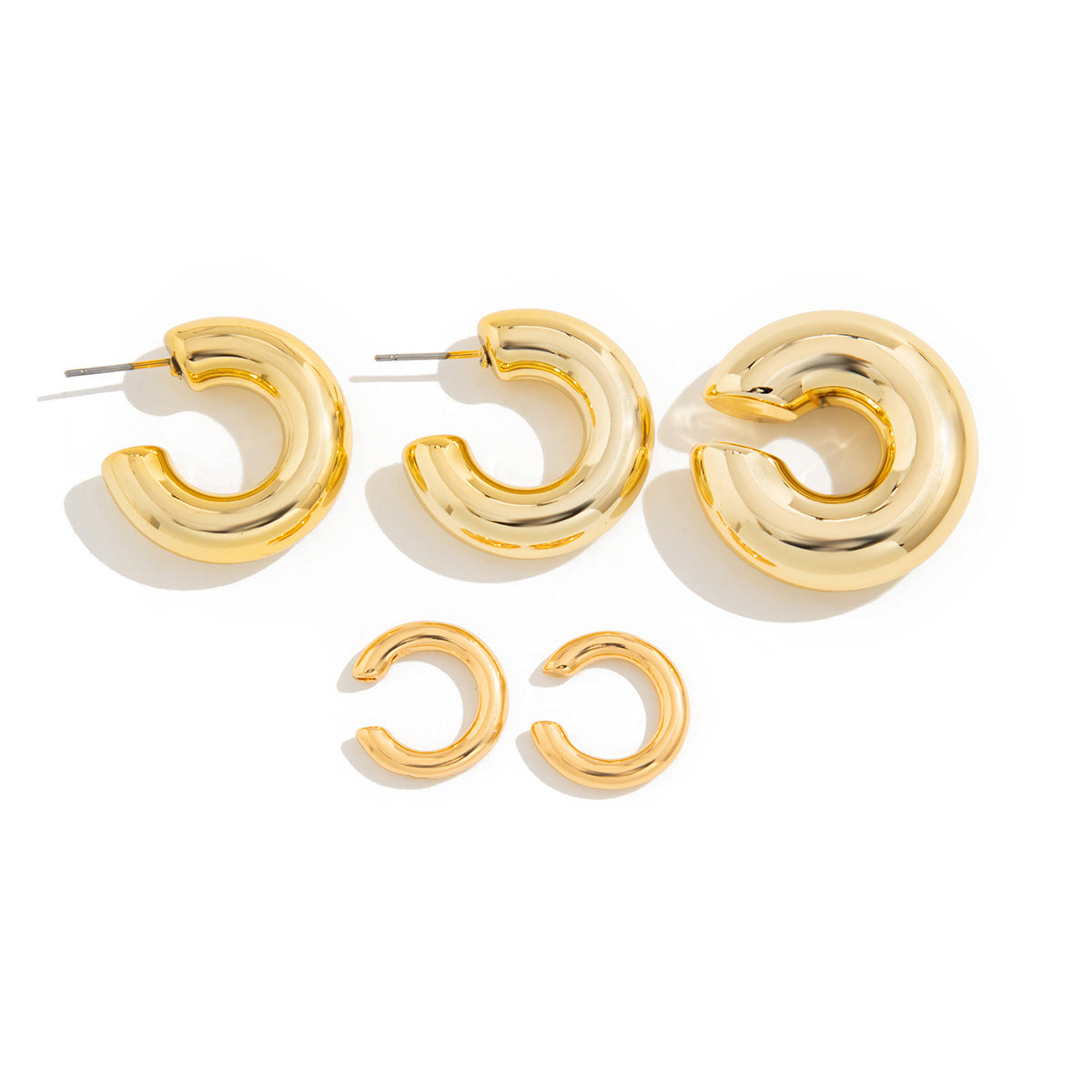 Pendientes de clip de tubo redondo hueco geométricos minimalistas para mujer con acabado de metal chapado
