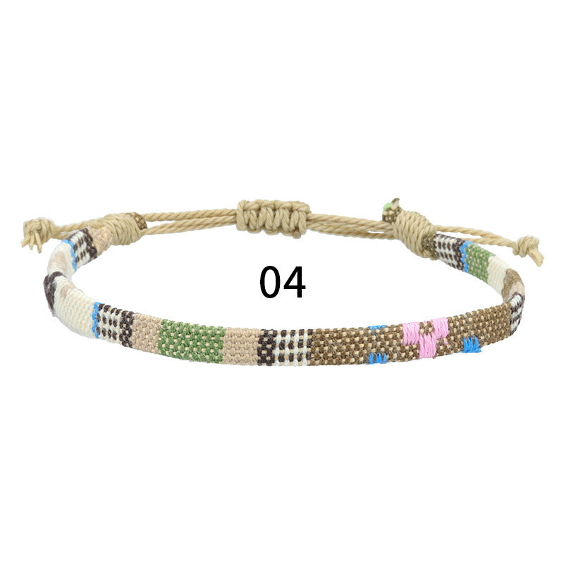 Bohemian Rainbow Braided Cotton Linen Anklet Unisex Adjustable Foot Jewelry