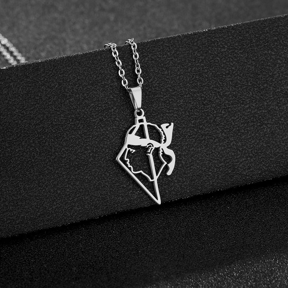 Collar con colgante de emblema geométrico de la región de Córcega en acero inoxidable con acabado chapado para uso casual unisex