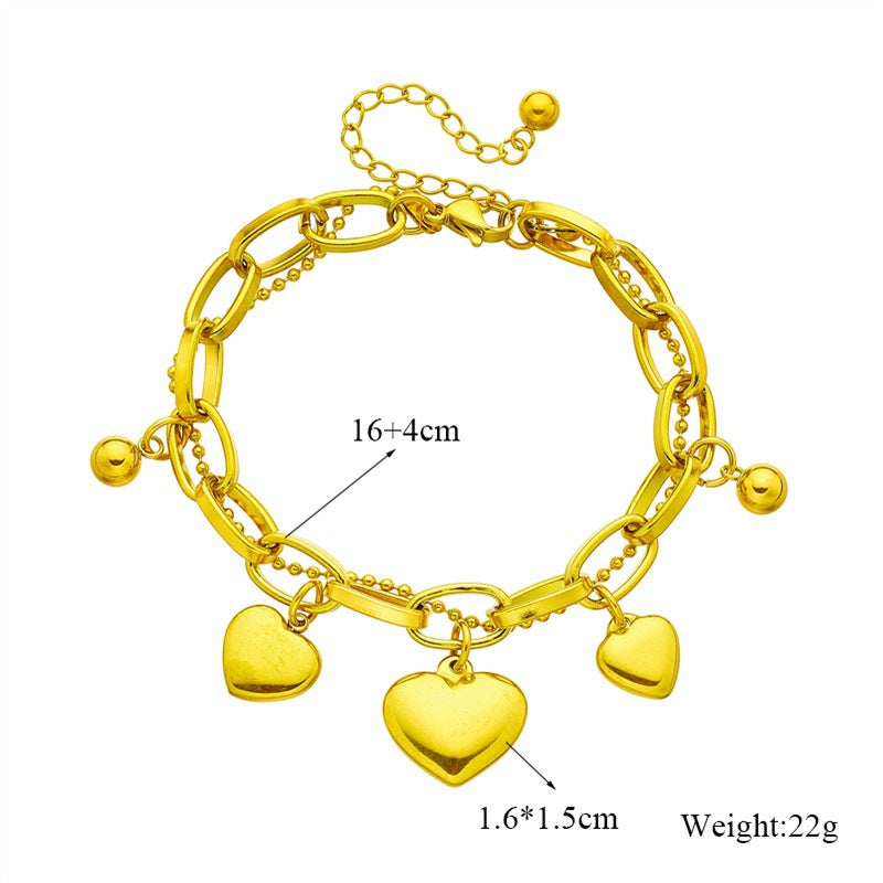 Bracciale vintage a cuore placcato in acciaio al titanio con design a catena multistrato da donna