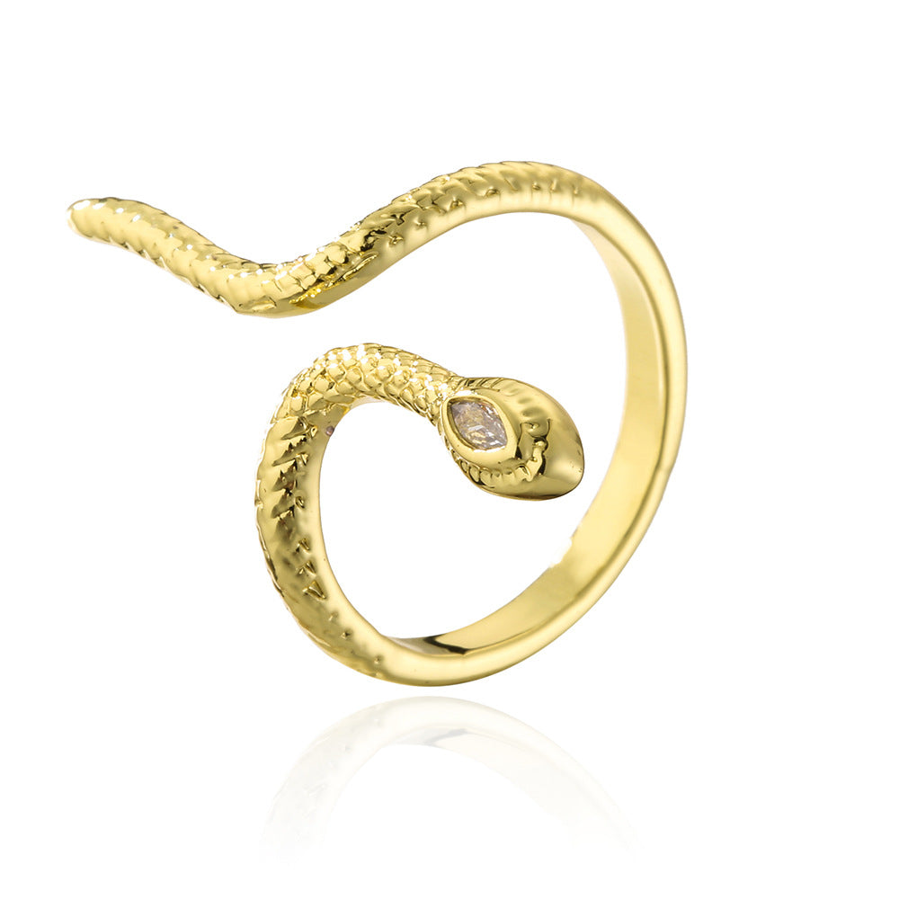 Anello Aperto a Serpente Geometrico Minimalista Placcato Oro 18K Rame con Zirconi Micro Incassati da Donna