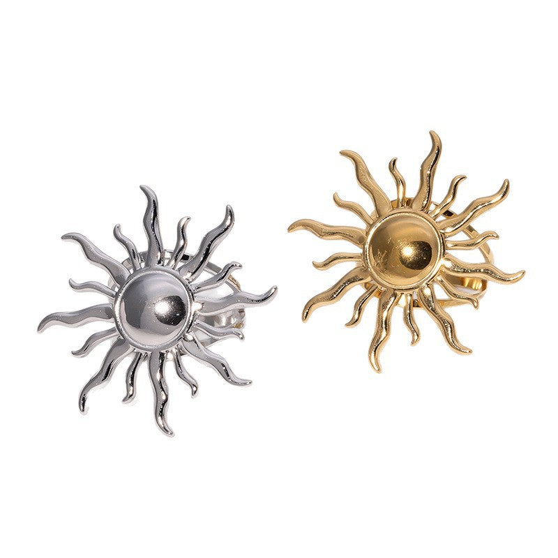 Minimalist Geometric Sunflower Ring in Stainless Steel with Plating Finish for Women