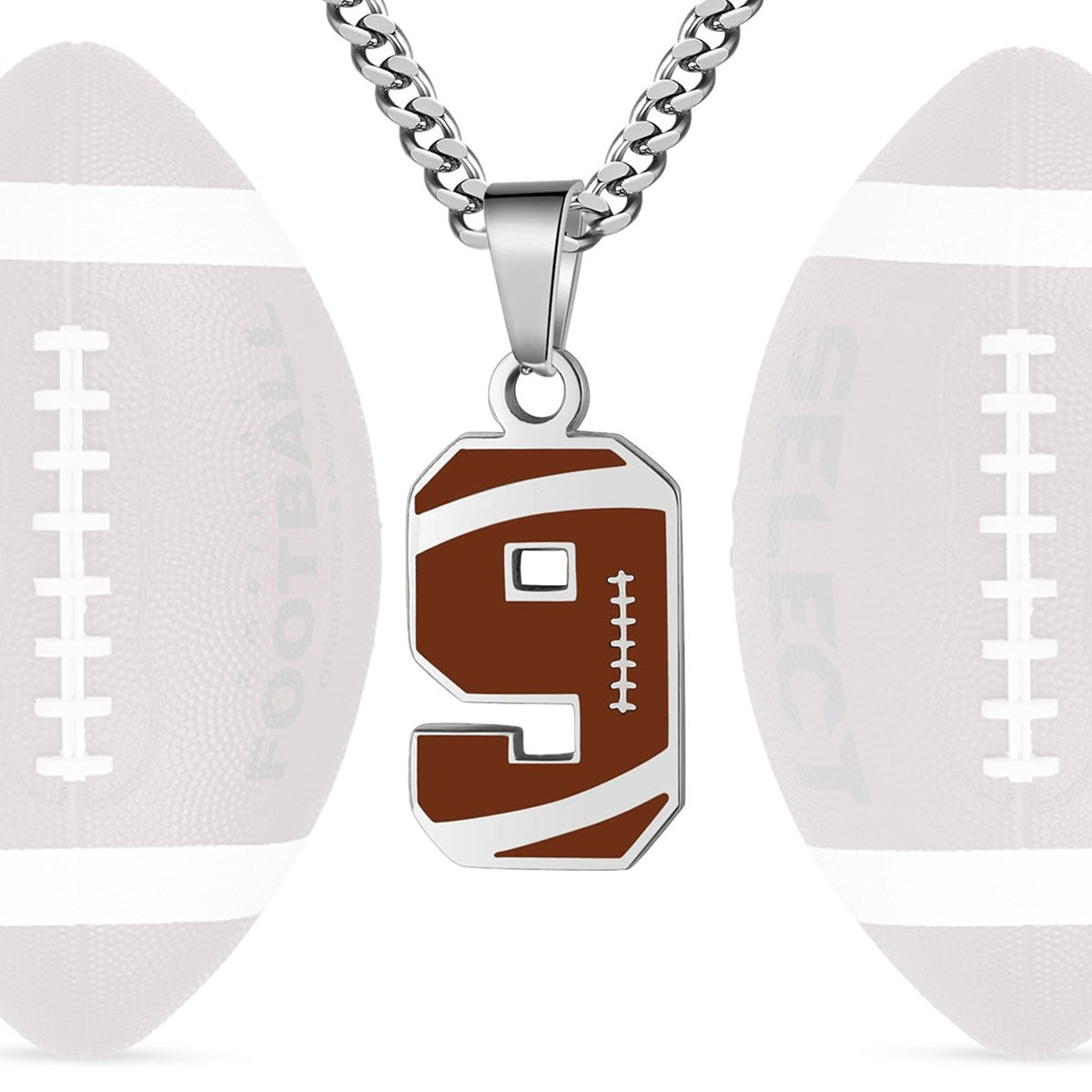 Motivational Football Number Pendant Necklace for Men in Stainless Steel with Polished Finish and Letter/Number Design