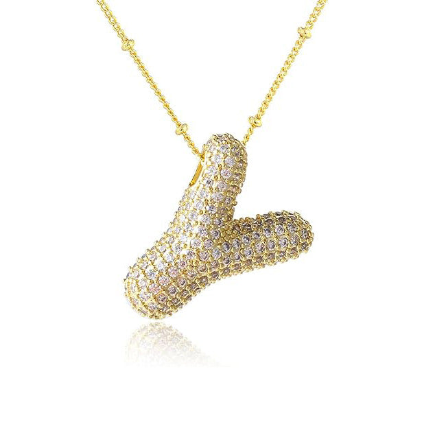Fashion Plated Brass Letter Bubble Pendant Necklace for Women