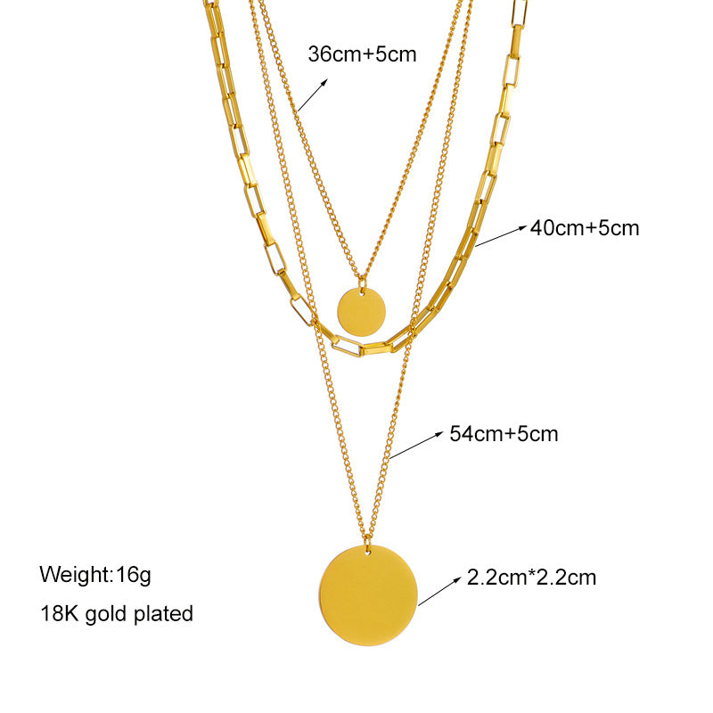 Collana da Donna Minimalista Geometrica a Strati con Ciondolo Rotondo Placcata in Acciaio al Titanio