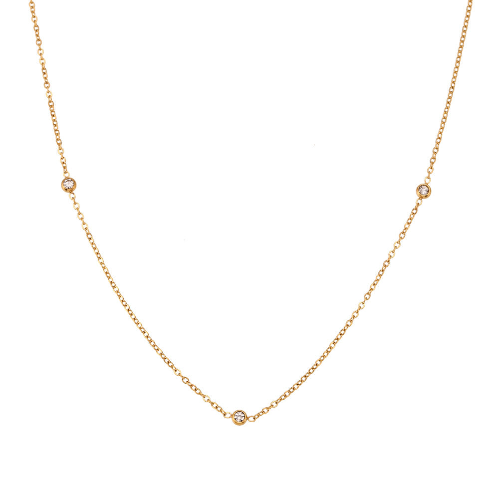 Minimalist Fashion Stainless Steel Micro-Paved Round Ball Necklace with Electroplated Finish for Women