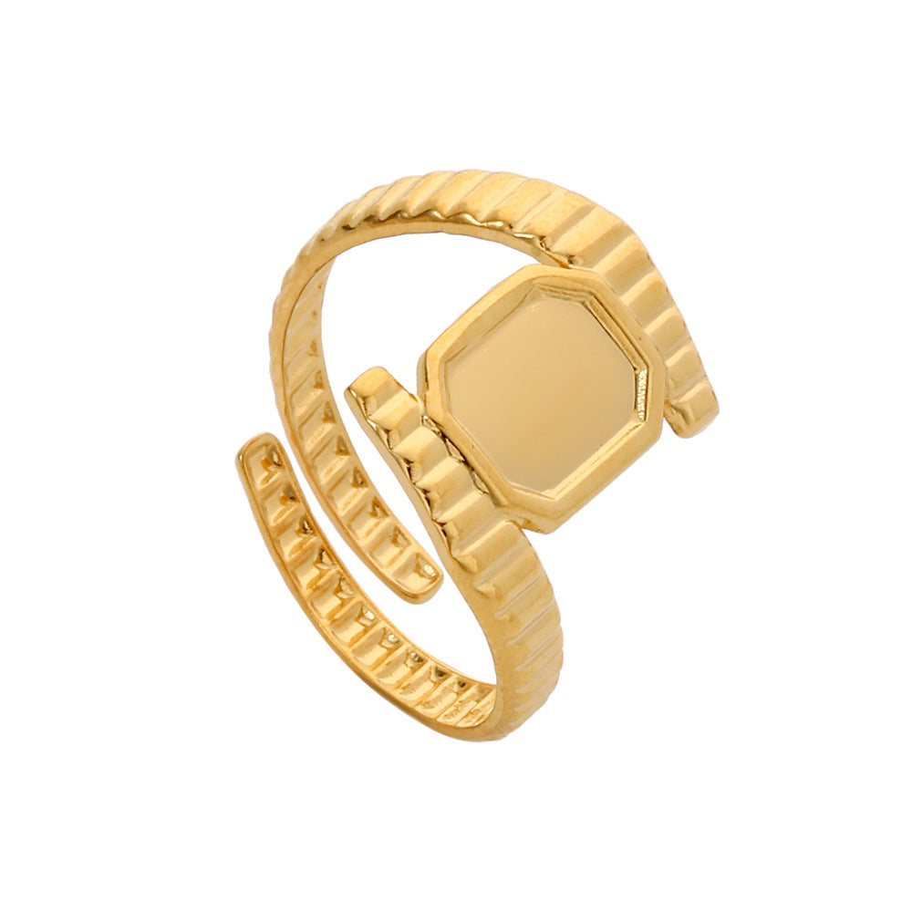 Minimalist Geometric Heart Plated Stainless Steel Adjustable Ring for Unisex