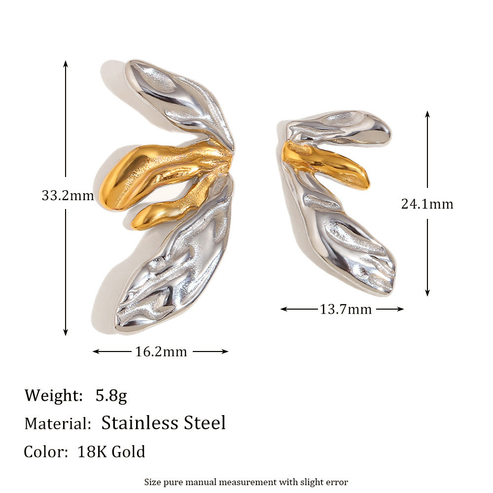 Minimalist Geometric Stainless Steel Earrings with 18K Gold Plating Dual-Tone Mouth and Christmas Tree Design for Women