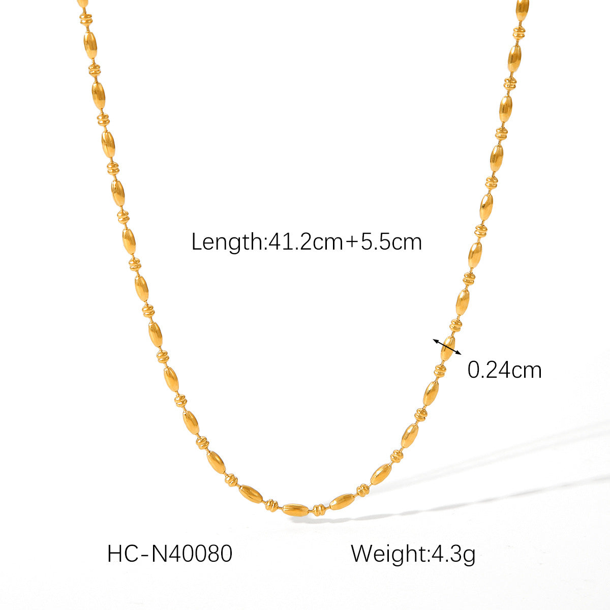 Minimalist Ins Style Oval Bead Titanium Steel Plated 18K Gold Stainless Steel Clavicle Necklace for Women