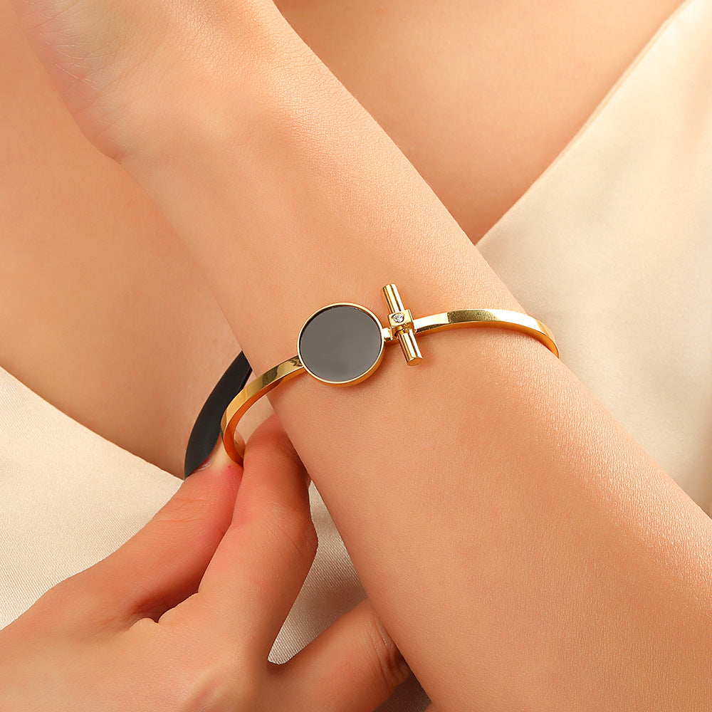 Minimalist Round Geometric Plated Stainless Steel Cuff Bracelet Unisex