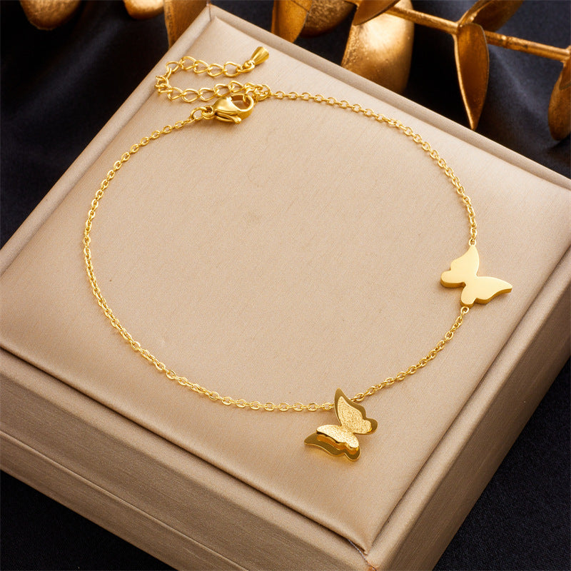 Minimalist Fashion Heart and Butterfly Pearl Anklet in Stainless Steel with Elegant Design