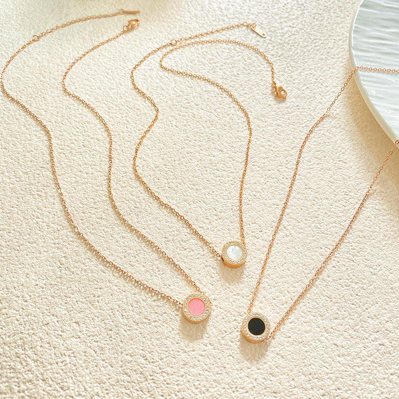 Minimalist Gold Plated Round Geometric Titanium Steel Necklace with Rhinestones for Unisex