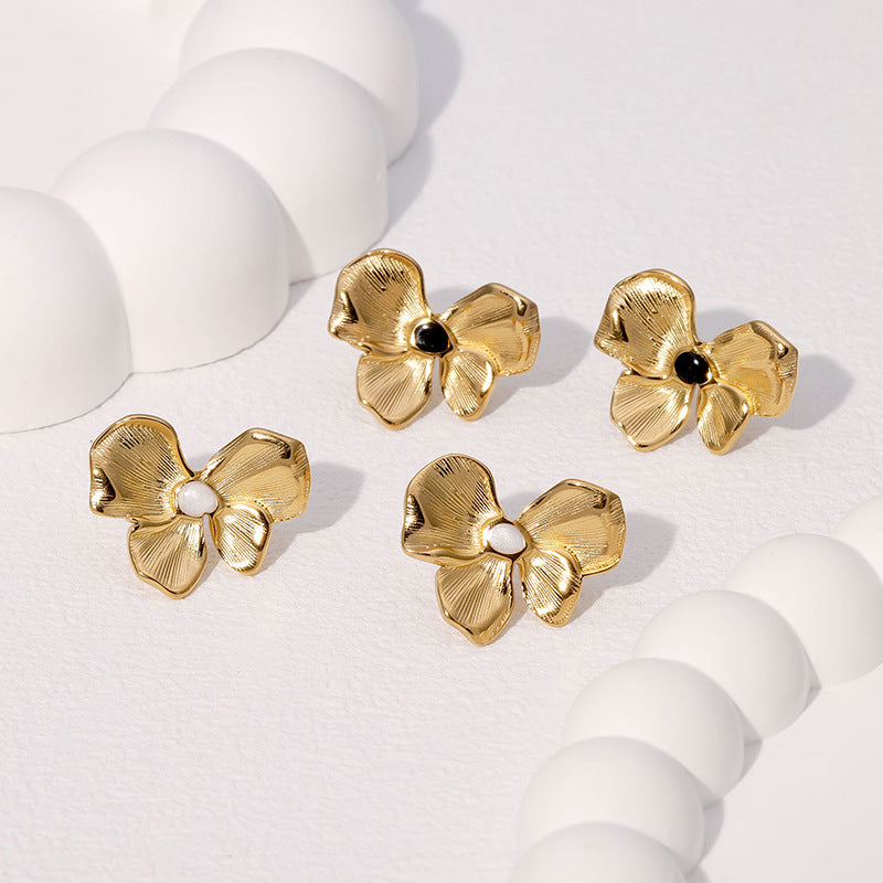 Sweet Elegant 18K Gold Plated Drip Oil Stainless Steel Flower Earrings