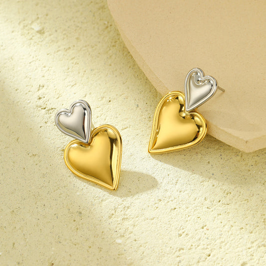 Fashionable Minimalist Heart-Shaped Titanium Steel Earrings with Plated Finish for Women