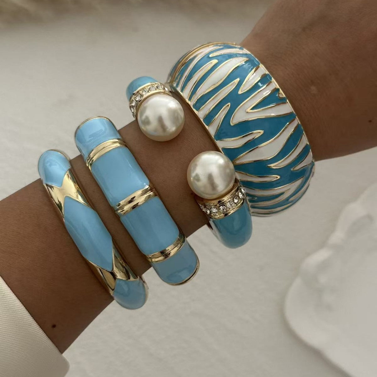 Punk Geometric Zebra Print Enamel Drip Oil Alloy Wide Cuff Bracelet for Women