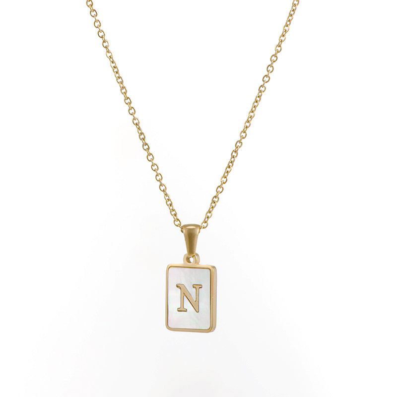 Minimalist 18K Gold Plated Square Letter Pendant Necklace Stainless Steel Shell Design for Women