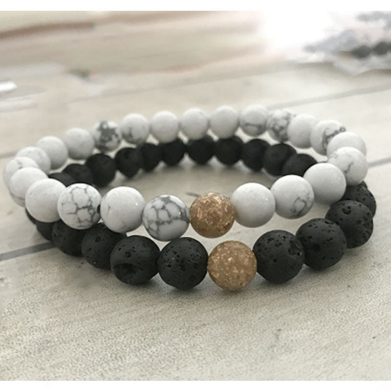 Sweet Matte Geometric White Agate Tiger Eye Volcanic Stone Charm Bar Unisex Handmade