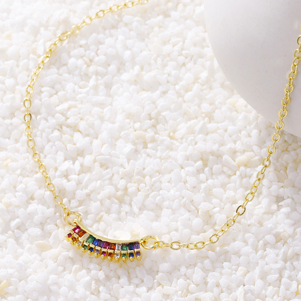 Geometric Heart Brass Plated Cubic Zirconia Pendant Necklace for Women