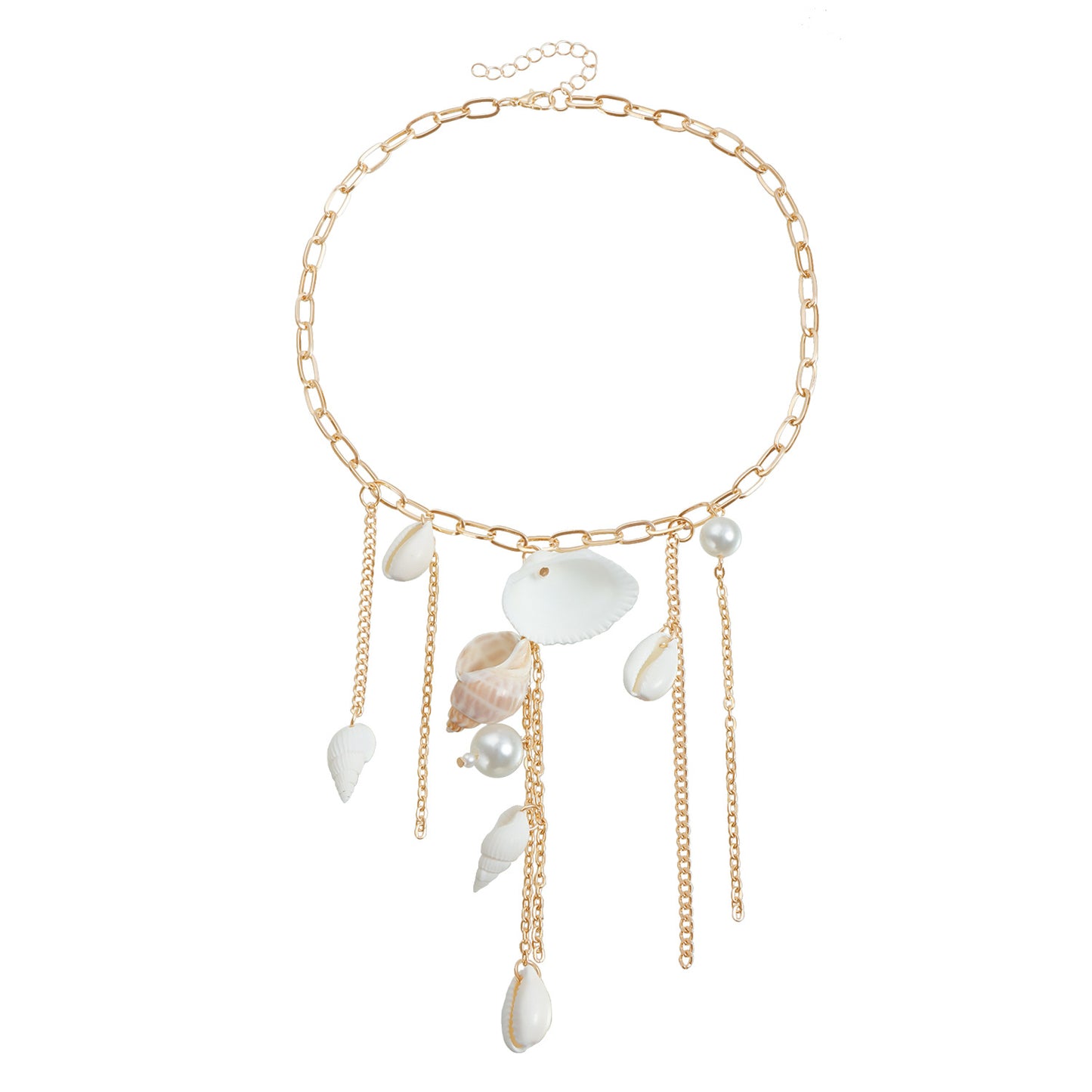 Minimalist Seashell Pendant Necklace with Tassel Detail for Women, Alloy Heart and Geometric Shape, Gold-Plated Clavicle Chain