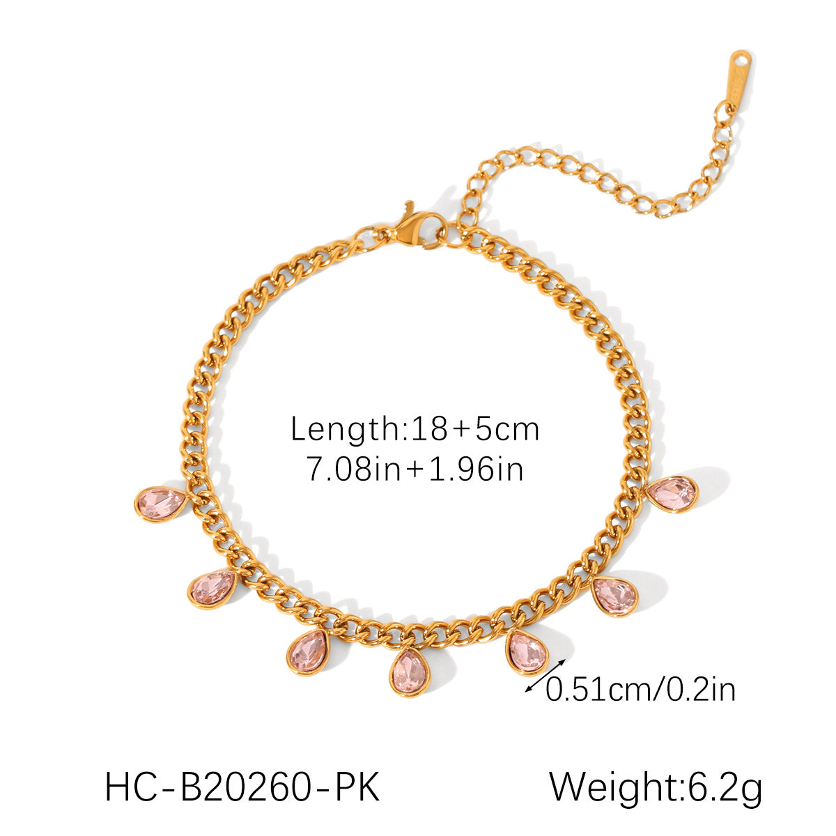 Minimalist Heart-Shaped Stainless Steel Cuban Link Bracelet with Zircon Inlay and Tassel Detail for Women