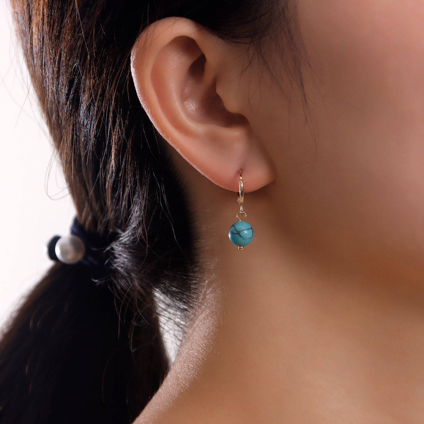 Geometric Shape Alloy Ear Clips for Women with Plated Finish and Turquoise Color Accent