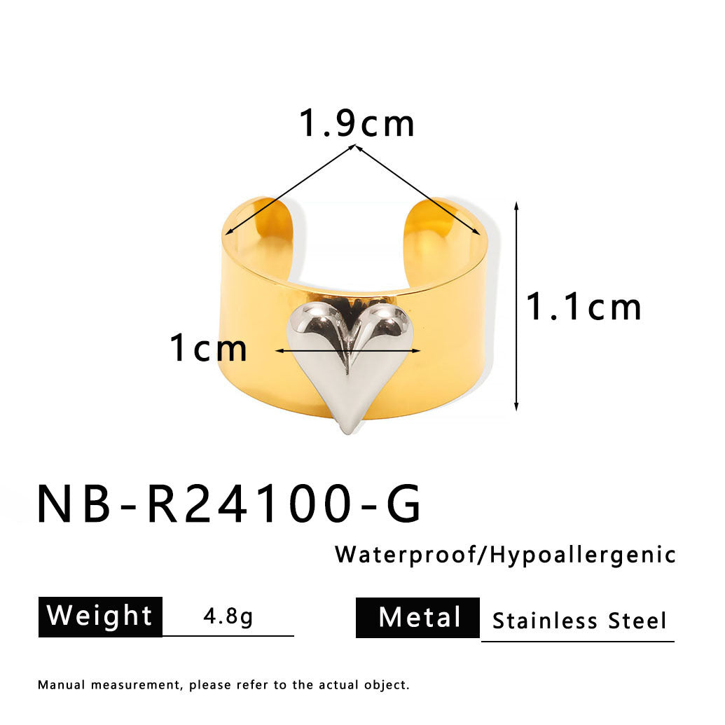Anillo INS de Corazón Abierto Geométrico de Acero Inoxidable con Baño de Oro y Plata para Mujer