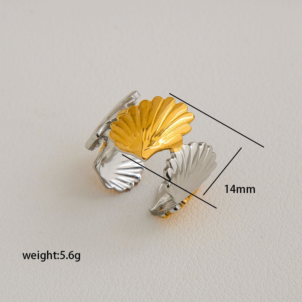 Anello aperto in acciaio inossidabile stile "Edgy Sweet" con motivo a croce e cuore, finitura placcata