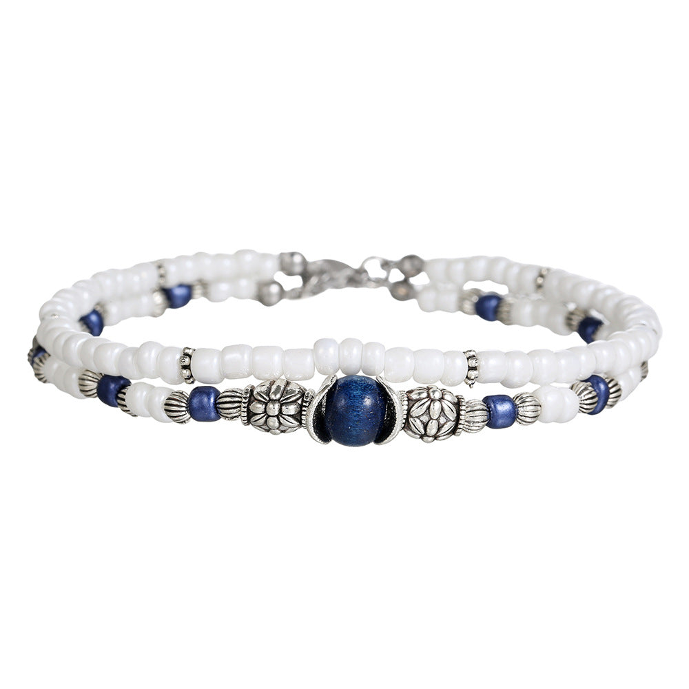 Sweet Hip-hop Geometric Alloy Seed Bead Anklet for Women