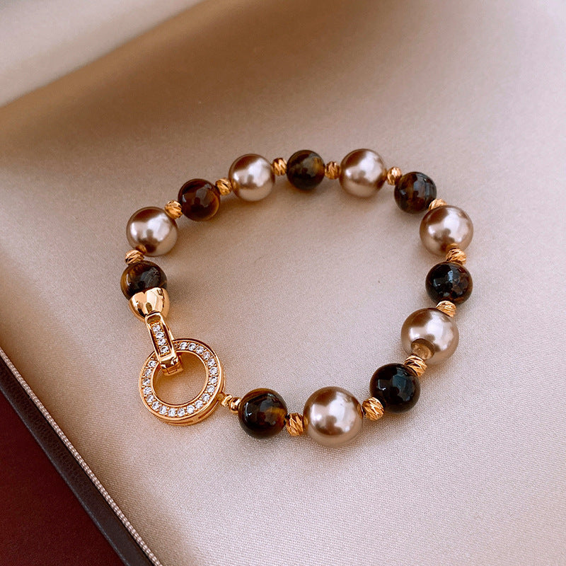 Vintage Luxury Geometric Cubic Zirconia Inlaid Pearl Bracelet for Women