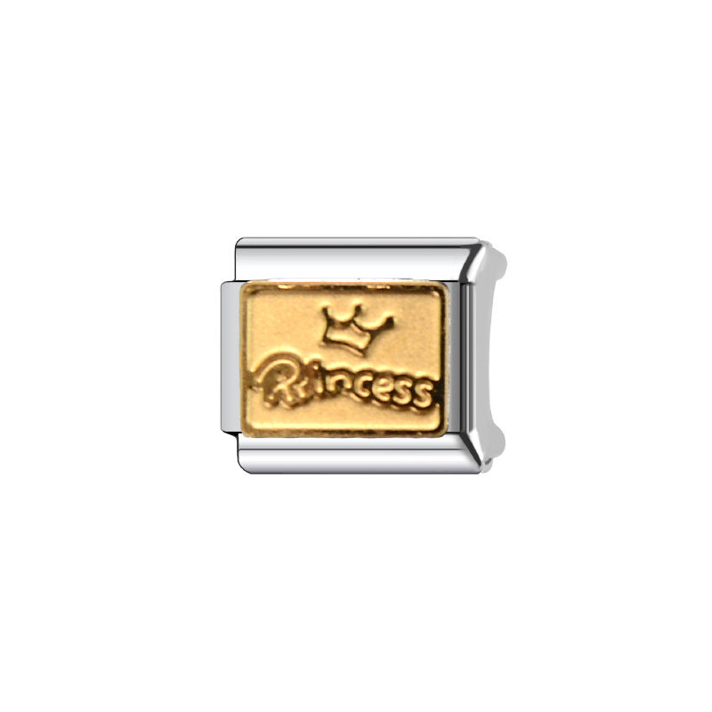 Sweet Cartoon Plated Stainless Steel Modular Charm Bar Bracelet Necklace Ring Set
