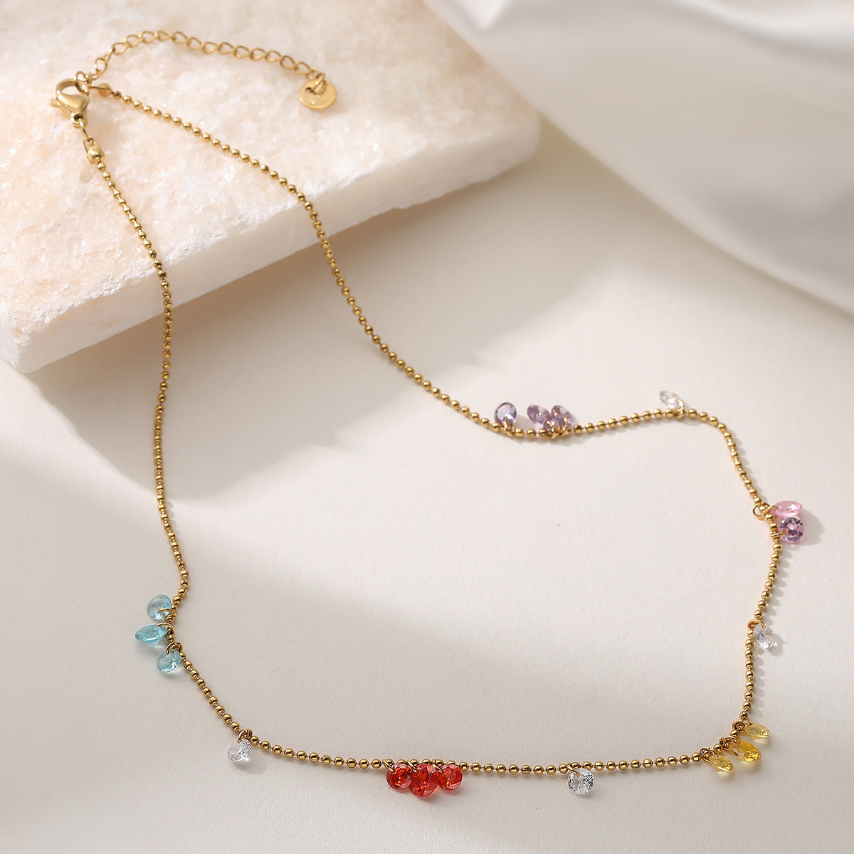 Minimalist Geometric Stainless Steel Necklace with Cubic Zirconia for Women
