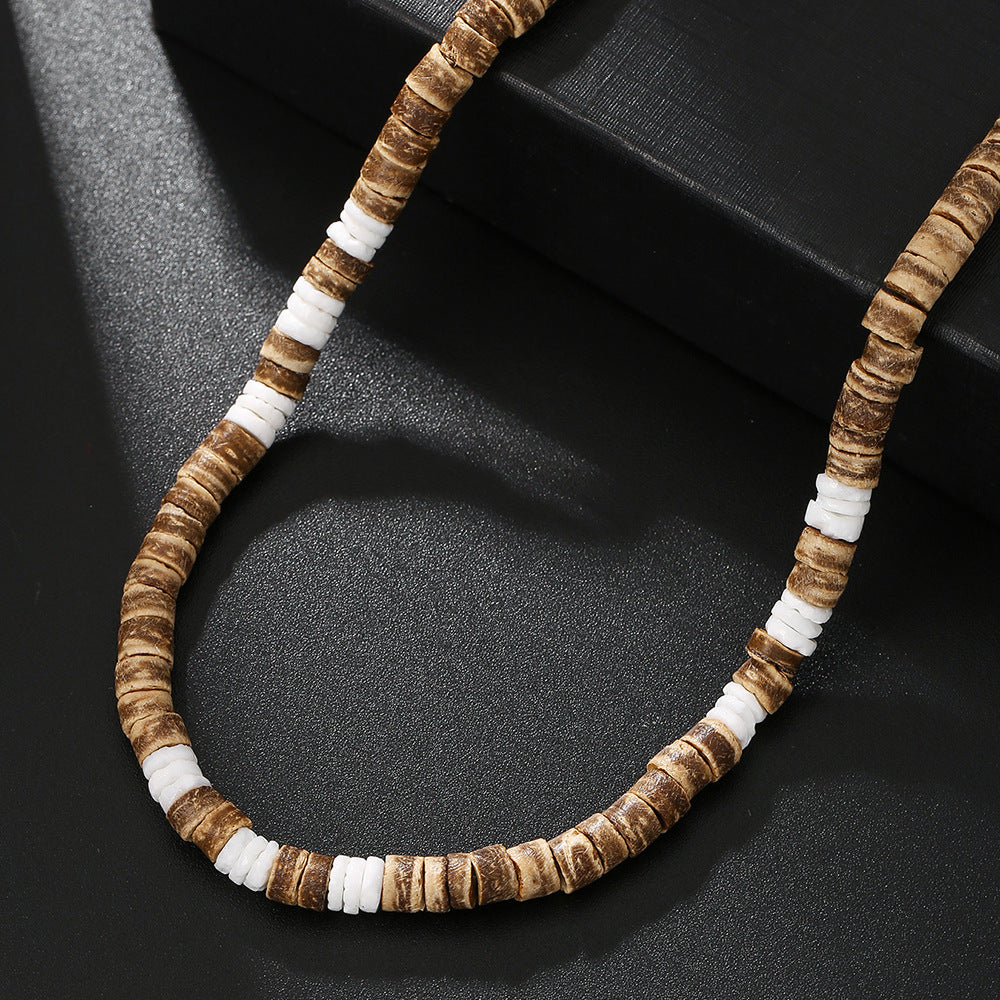 Collana con Pendente Geometrico in Legno e Argilla Polimerica Stile Bohémien da Uomo con Catena a O Realizzata a Mano