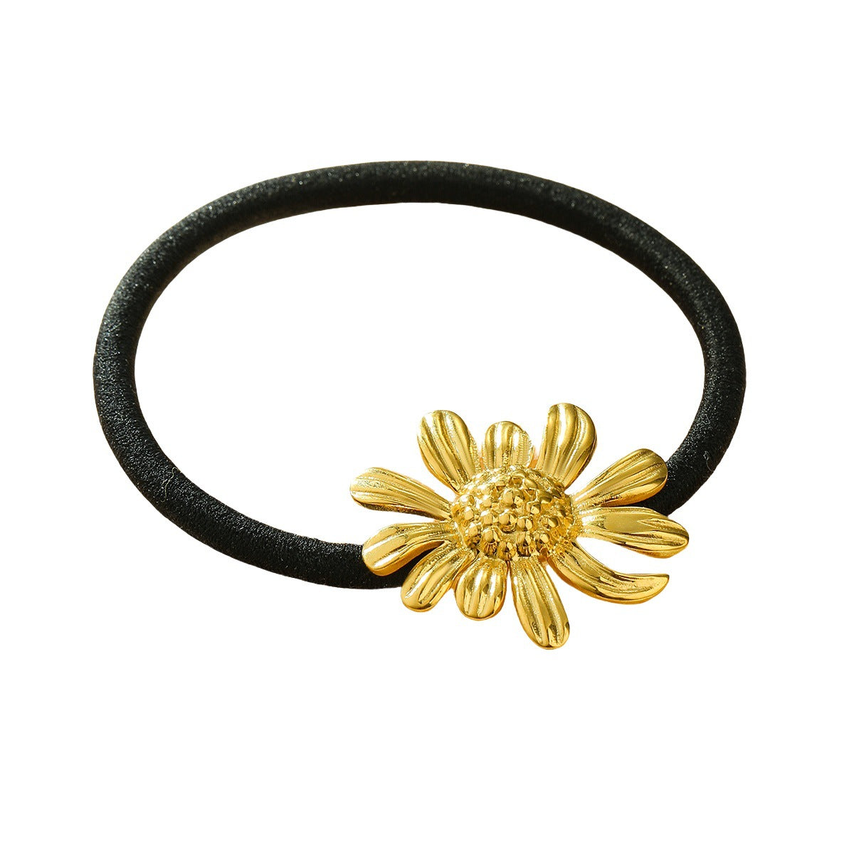 Diadema minimalista de acero de titanio con forma de girasol y acabado chapado para mujer