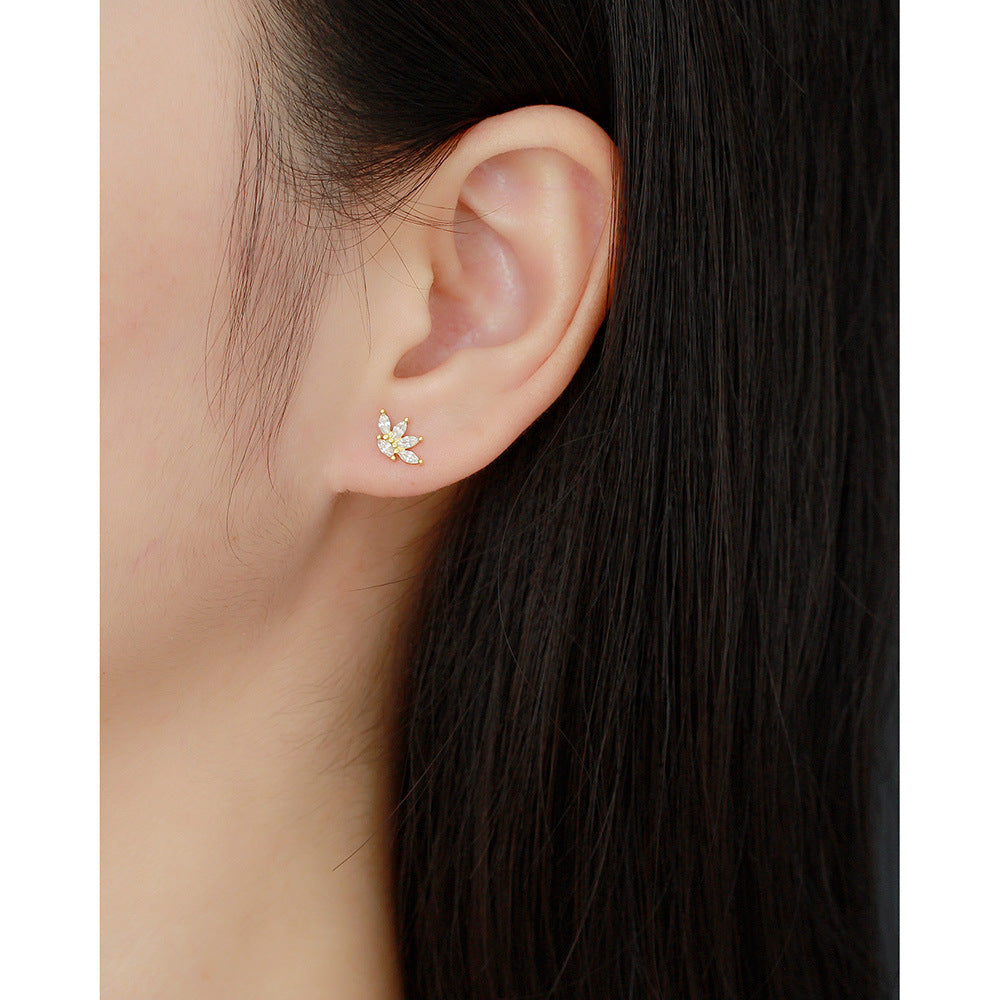Minimalist Geometric Stud Earrings in S925 Sterling Silver with Zircon Inlay for Women