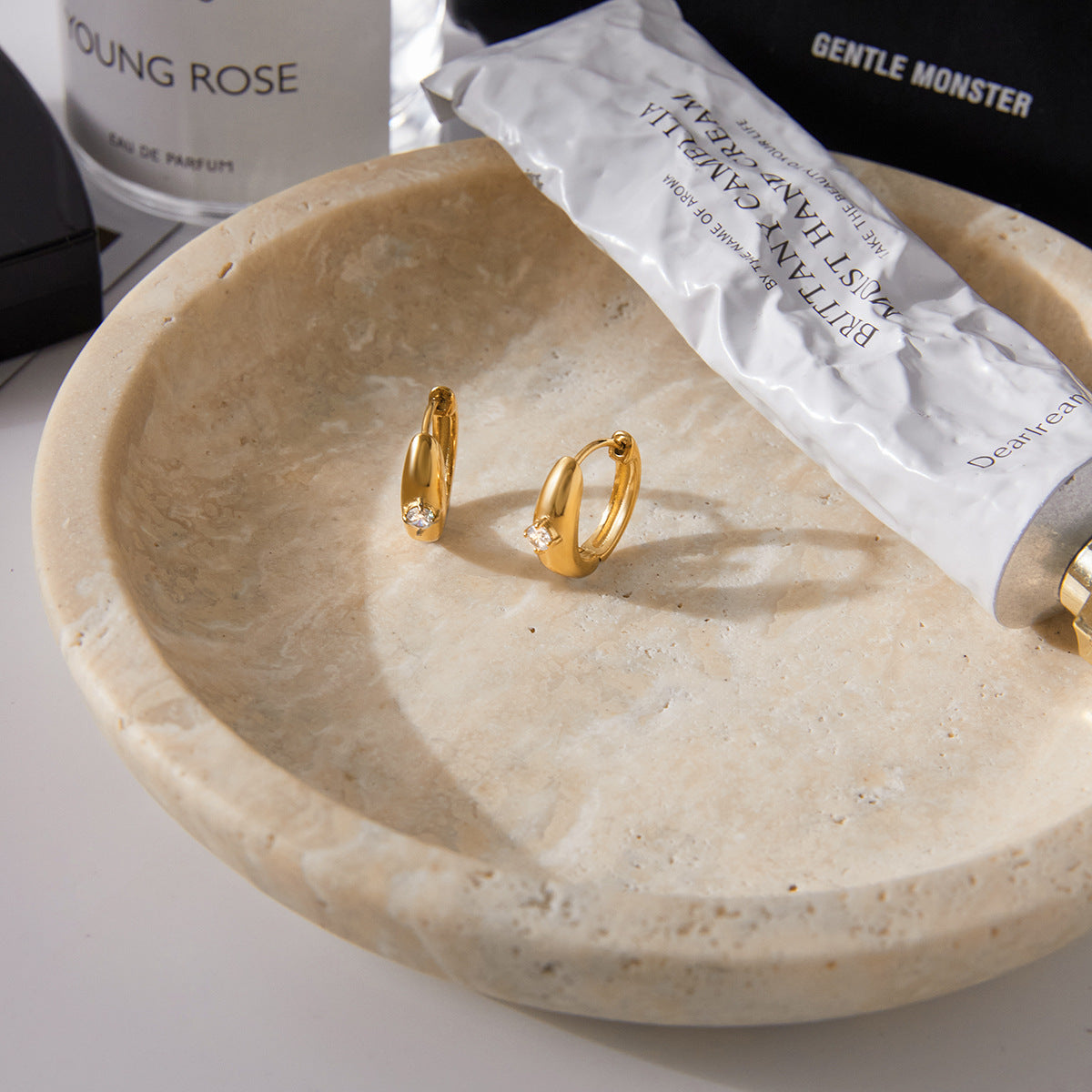 Orecchini a Cerchio Geometrici in Acciaio Inossidabile con Strass, Placcati per Donna, Gioielli di Lusso Minimalisti alla Moda