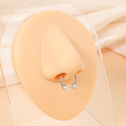 Anillo de nariz en U minimalista para mujer, hecho de latón con incrustaciones de diamantes de imitación, joya para tabique acentuada con cristal blanco