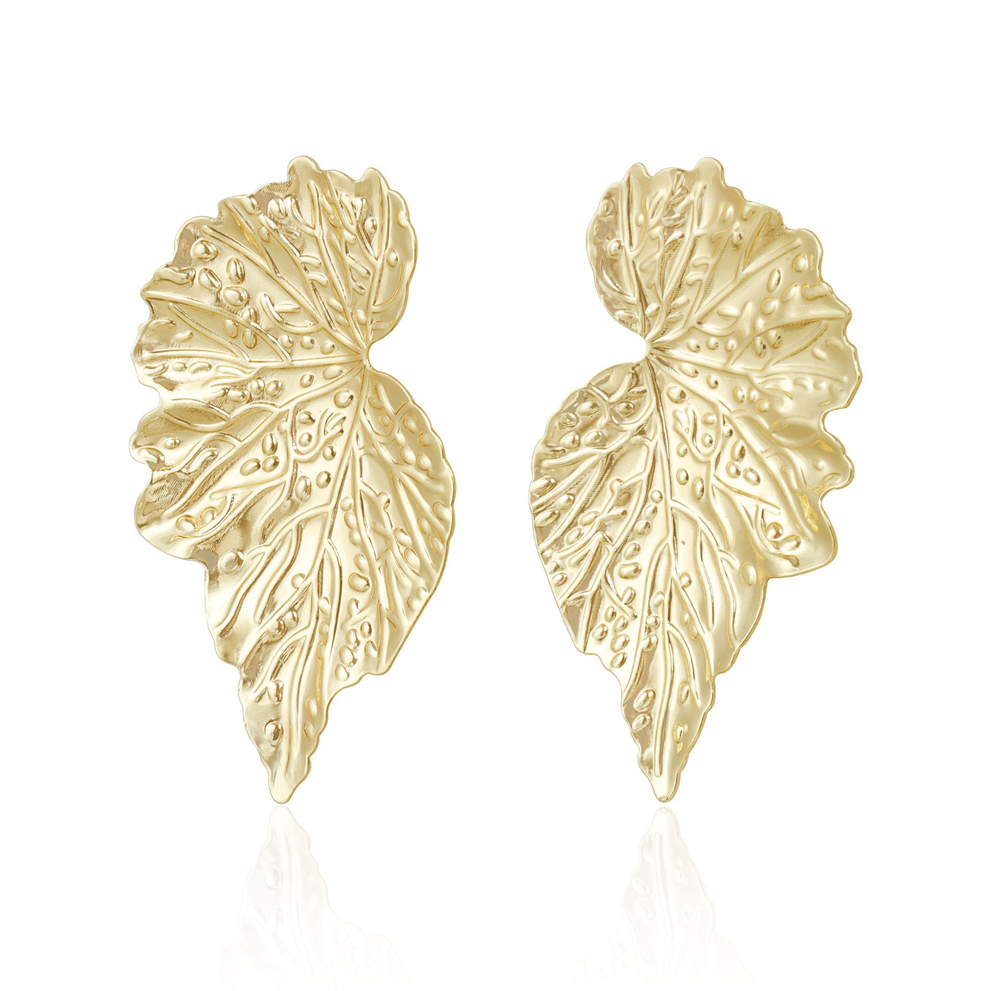 Vintage Style Three-Dimensional Leaf-Shaped Earrings for Women Made of Zinc Alloy with Plated Finish