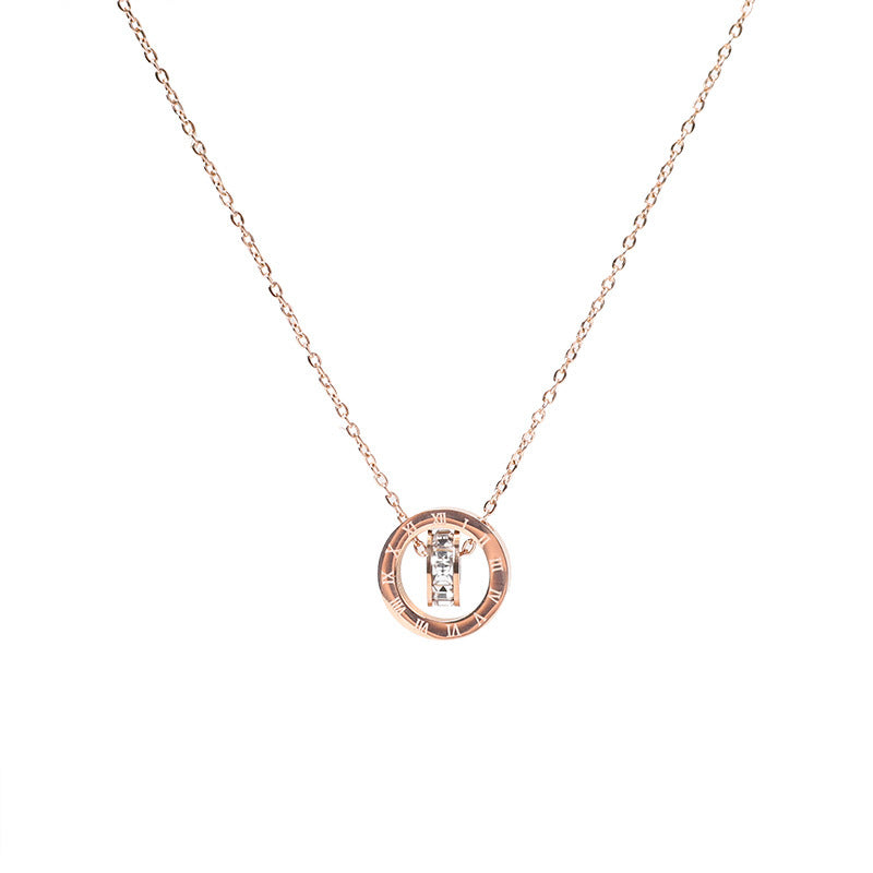 Minimalist Geometric Roman Numeral Pendant Necklace in Titanium Steel with Plated Finish for Women and Men