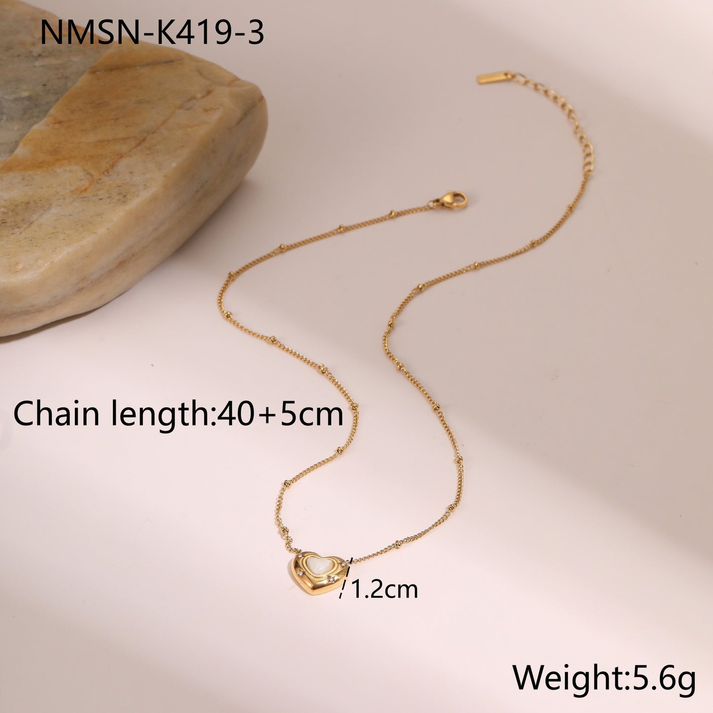 Fashionable Heart-Shaped Natural Stone Pendant Necklace in Titanium Steel with Plated Finish for Women