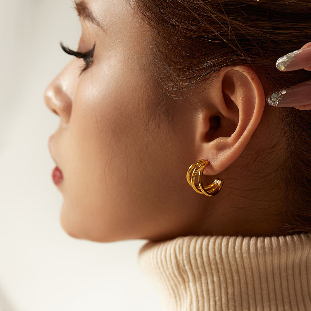 Orecchini da donna geometrici minimalisti in acciaio inossidabile placcato oro 18 carati