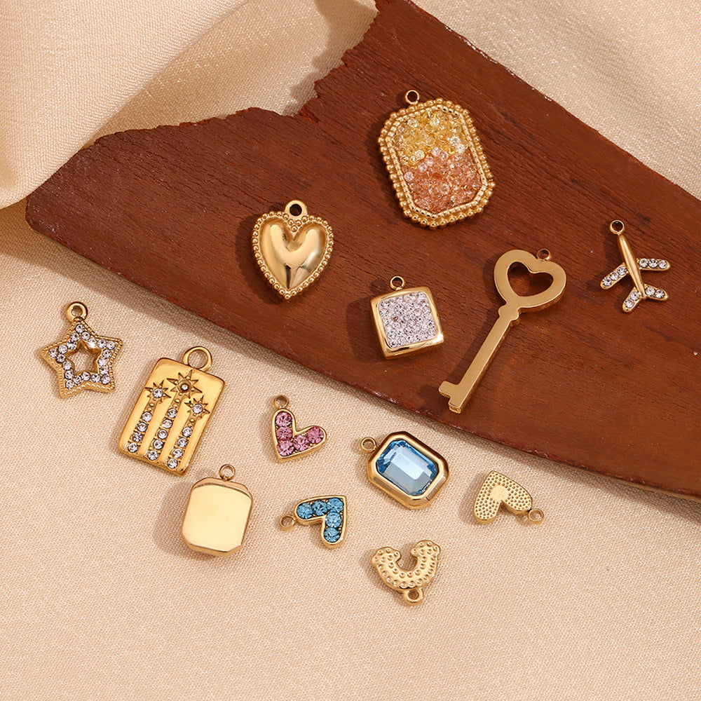 Minimalist Geometric Heart Pendant for Women Stainless Steel with 18K Gold Plating and Micro-Pave Colored Rhinestones