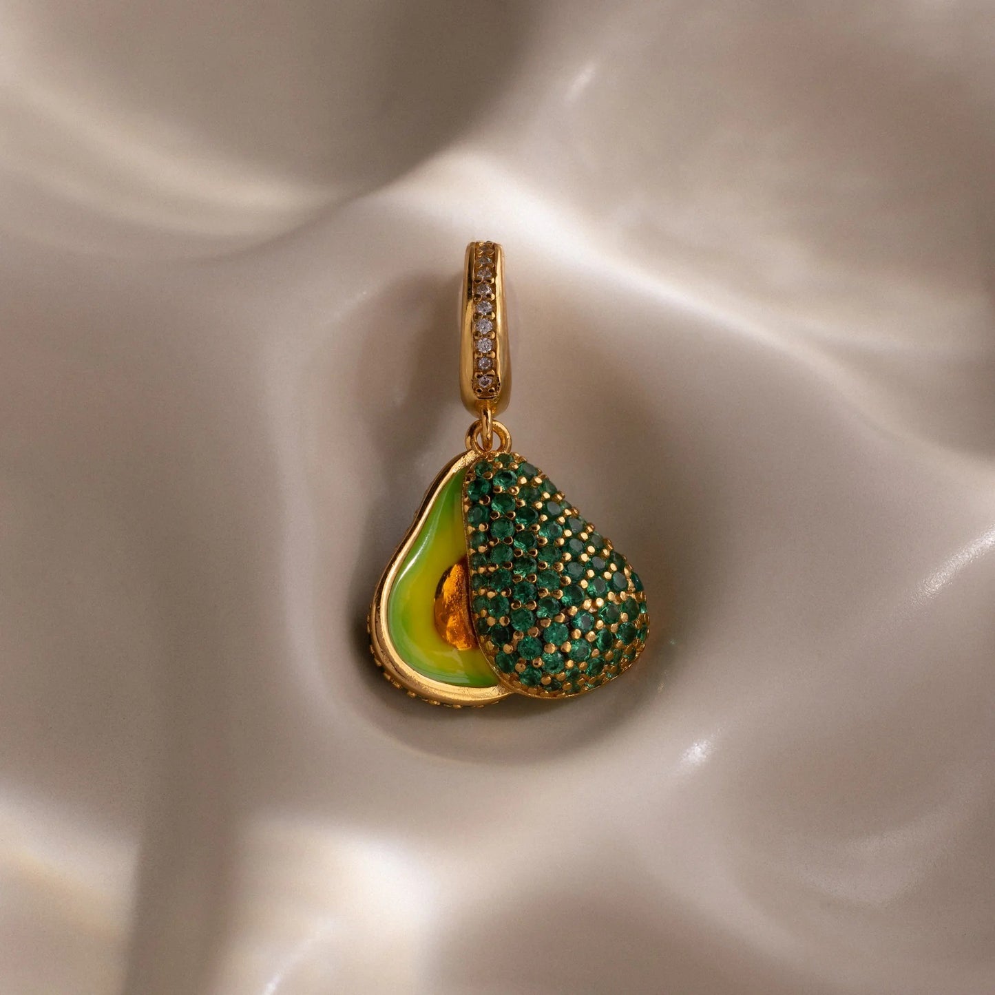 Vintage 18K Gold Plated Brass Fruit Charm Bar with Drip Oil Painting