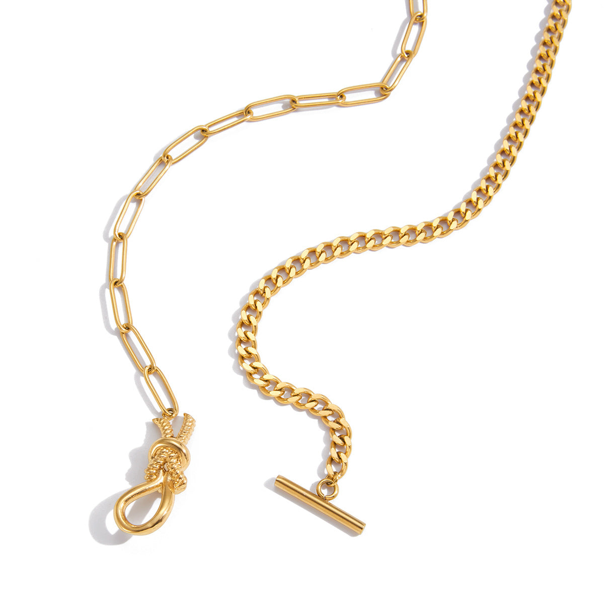 Collar Minimalista de Acero Inoxidable con Nudo Geométrico de Titanio para Mujer, con Cadena de Clavícula de Acero Inoxidable con Acabado Chapado