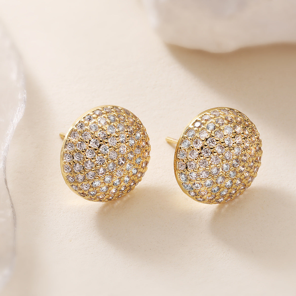 Orecchini Geometrici da Donna in Rame con Placcatura in Oro 18K e Intarsio di Zirconi